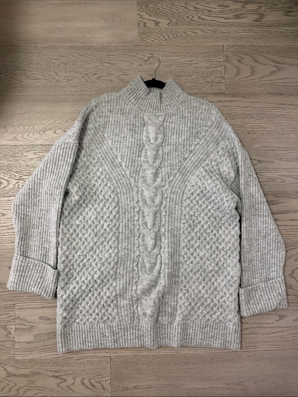 Dynamite Spring Grey Mix Cable Knit Mock Neck Dress